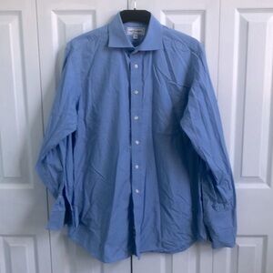 Paul Frederick Imperial 100s 2 Ply Cotton Broadcloth Dress Shirt Blue Size 16 34